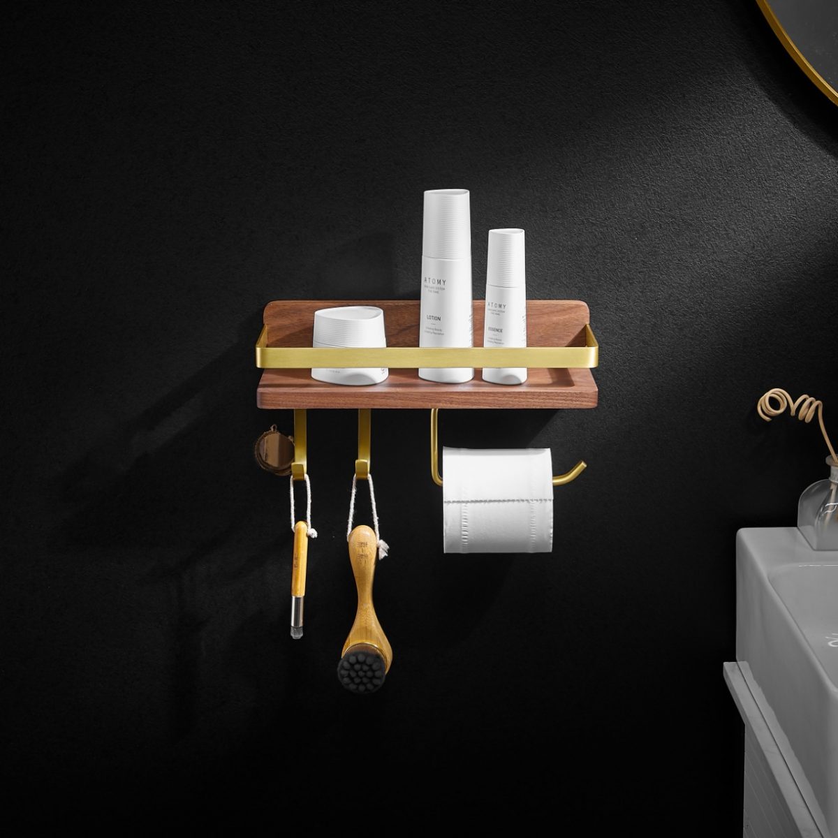 Walnut Wood with AL Cosmetic Shelf - 2/3 Hook